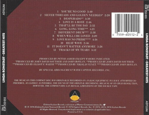 Linda Ronstadt – Greatest Hits — back cover