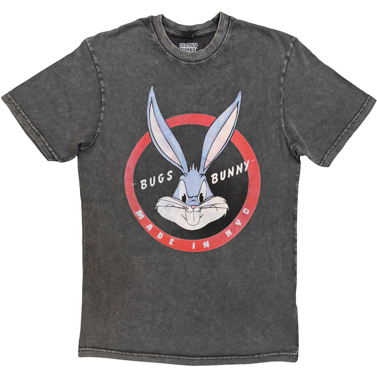 Looney Tunes Unisex Stone Wash T-Shirt: Bugs Bunny Made In NYC (Charcoal Grey)