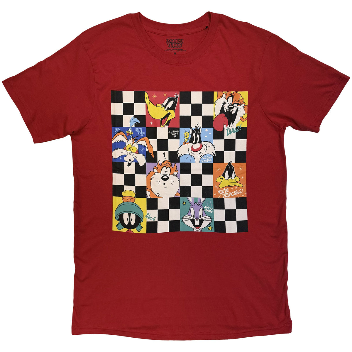 Looney Tunes Unisex T-Shirt: Checkered Characters (Red)