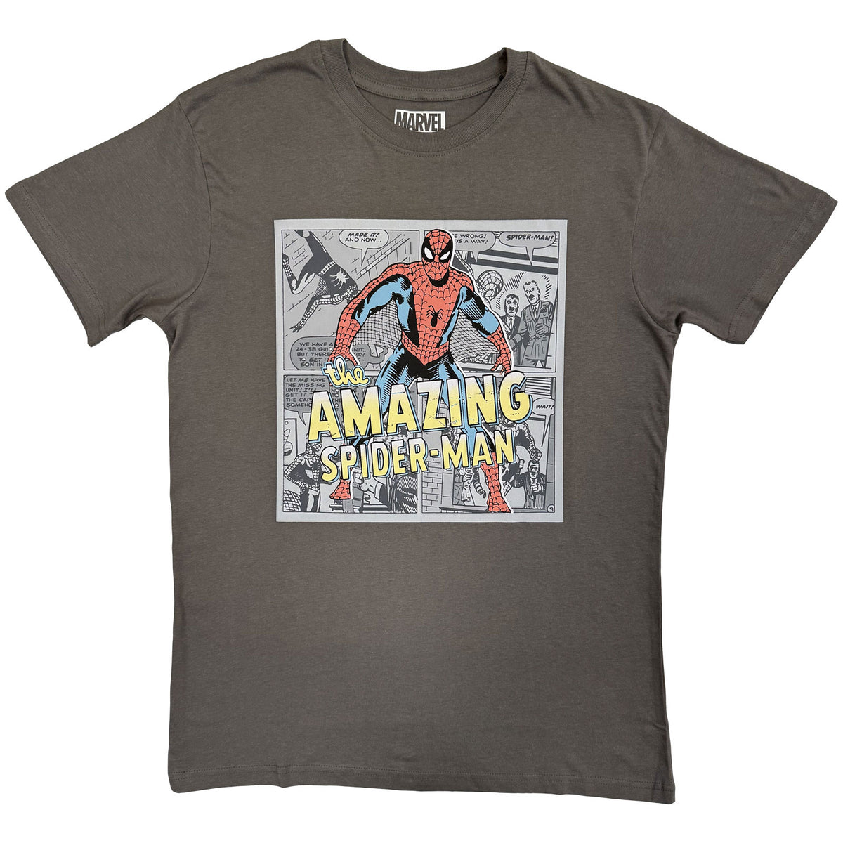 Marvel Comics Unisex T-Shirt: Amazing Spider-Man Comic Background (Charcoal Grey)