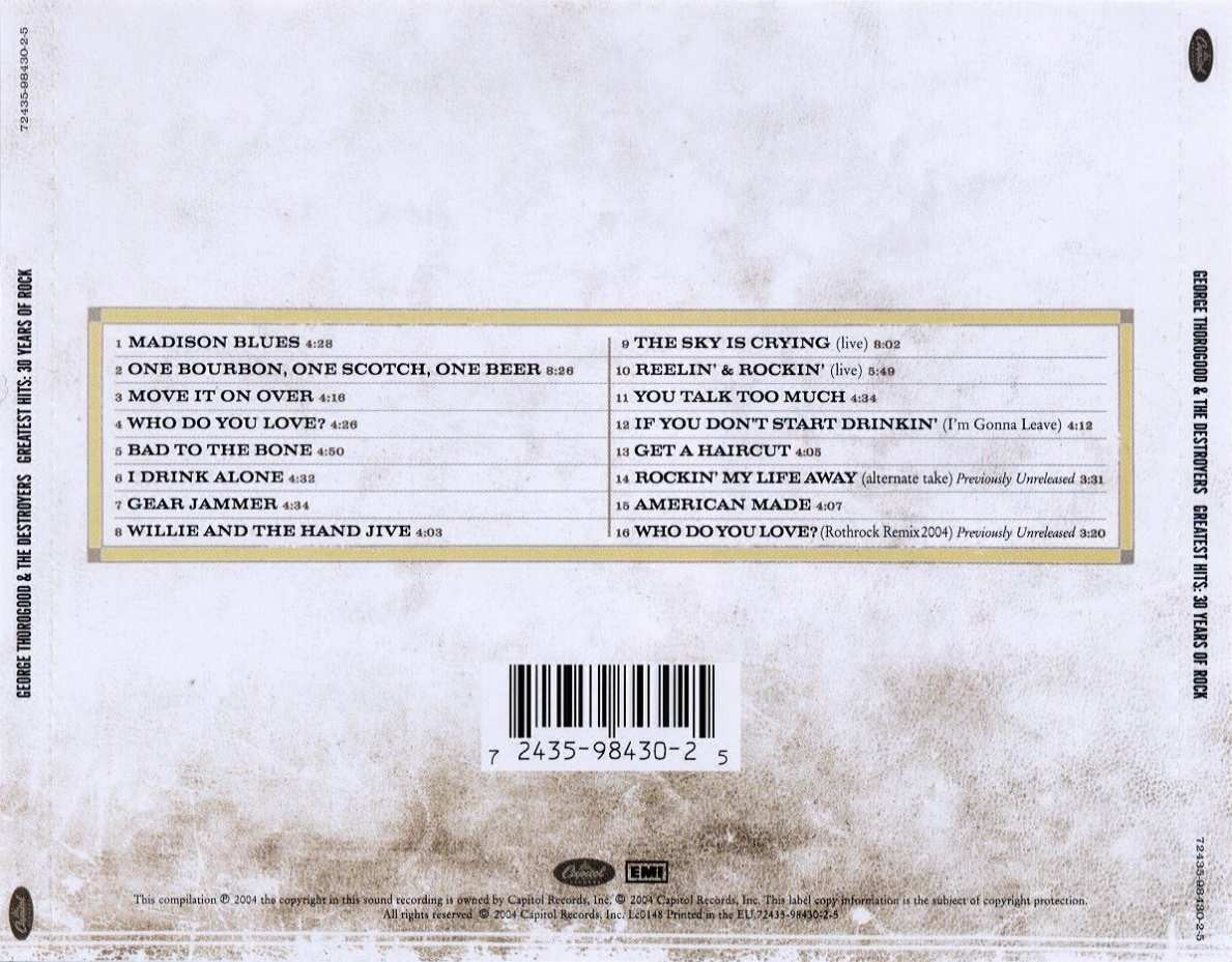 George Thorogood & the Destroyers – Greatest Hits: 30 Years of Rock — back cover