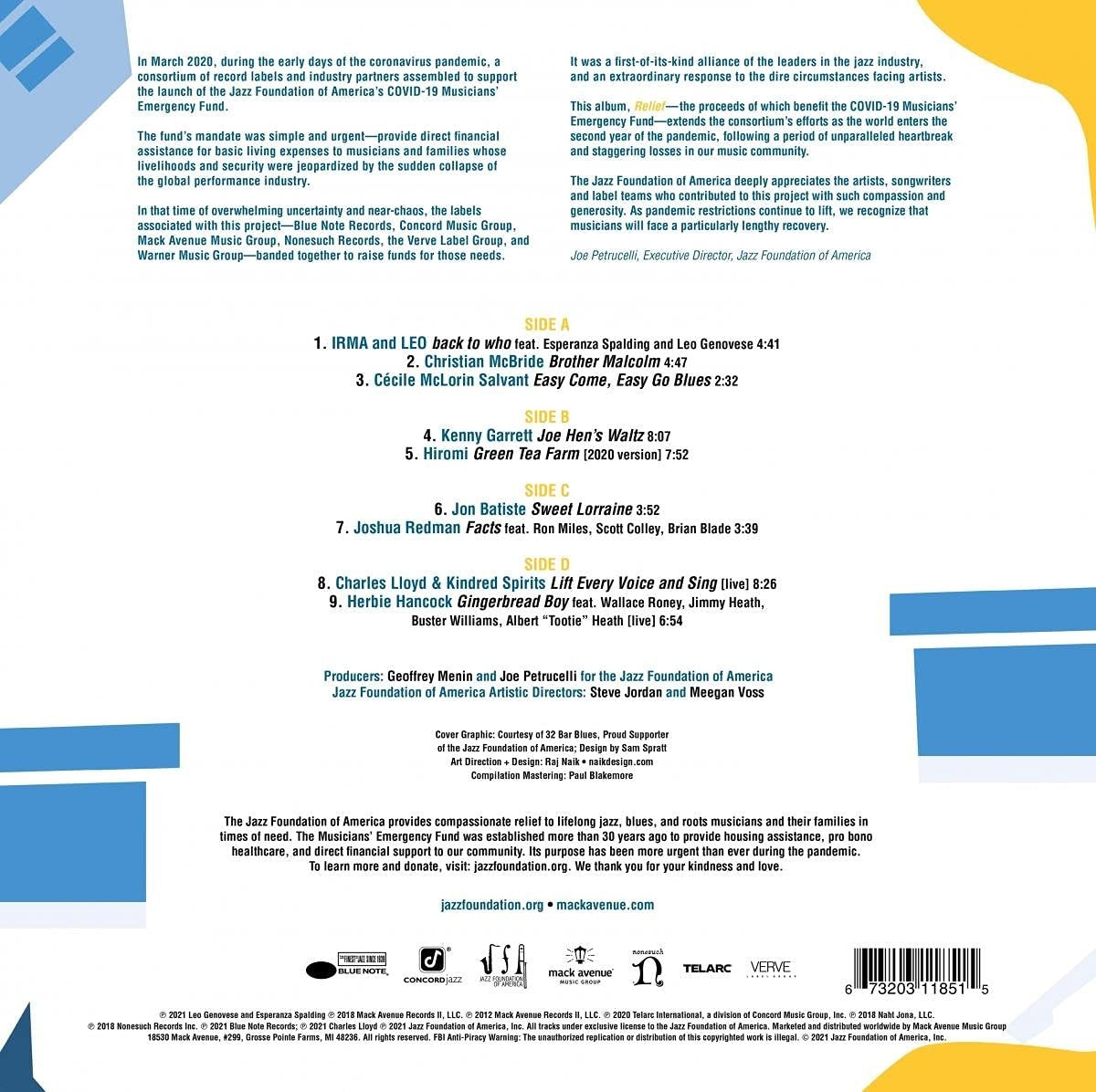 Various Artists – Relief: A Benefit for the Jazz Foundation of America’s Musicians’ Emergency Fund — back cover