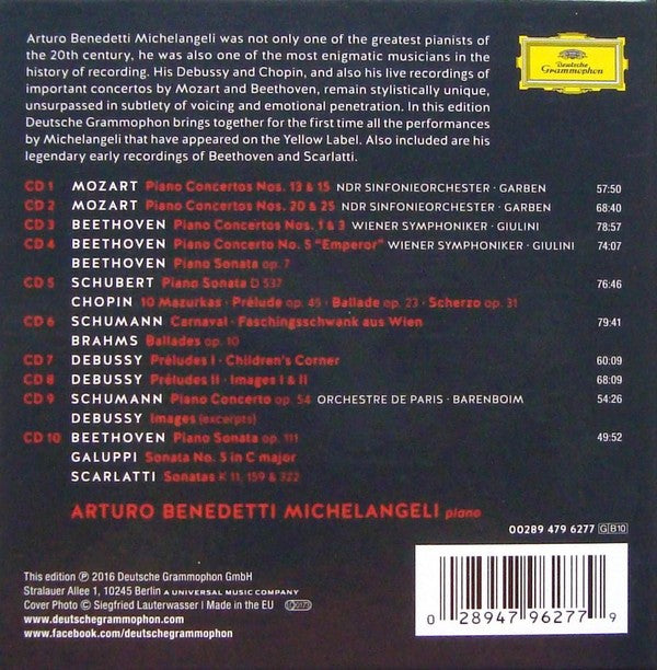 Arturo Benedetti Michelangeli – Complete Recordings on Deutsche Grammophon — back cover