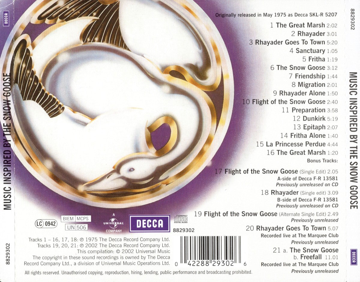 Camel – Music Inspired by The Snow Goose — back cover
