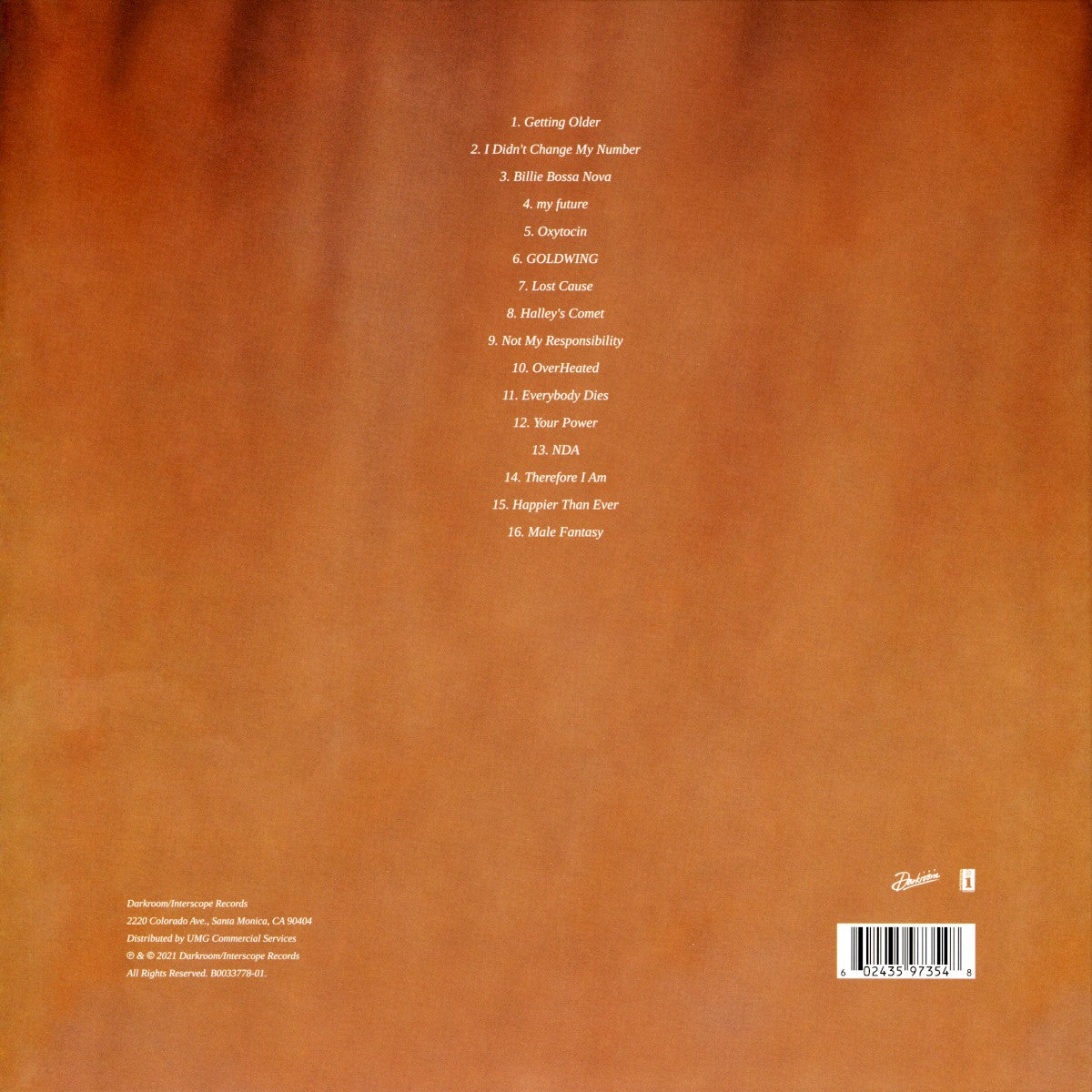 Billie Eilish – Happier Than Ever — back cover