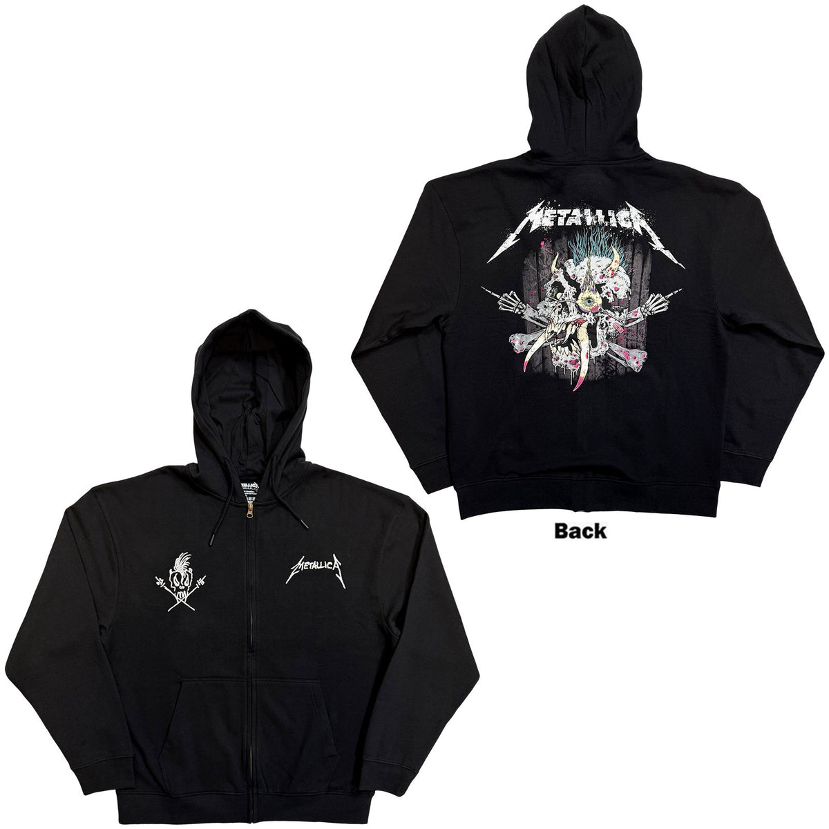 Metallica Unisex Zipped Hoodie: Scary Guy (Black) (Back Print)