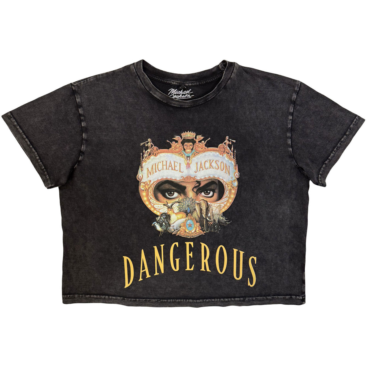 Michael Jackson Ladies Stone Wash Crop Top: Dangerous (Charcoal Grey)