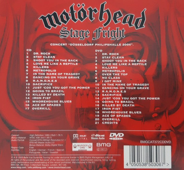 Motörhead – Stage Fright — back cover