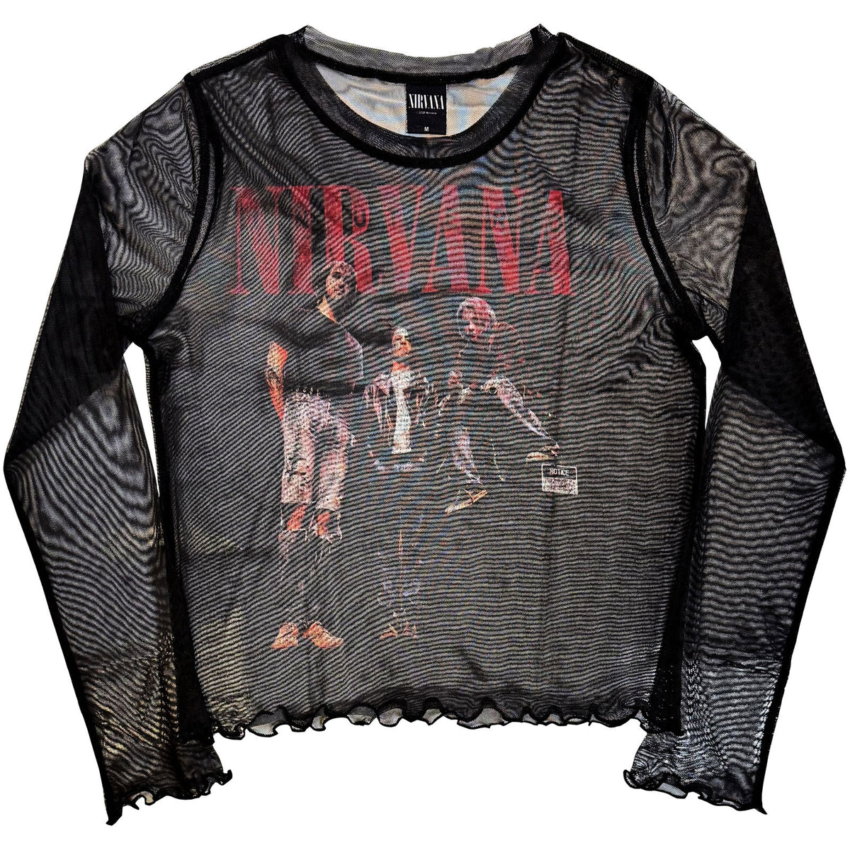 Nirvana Ladies Long Sleeve Mesh Crop Top: In Utero Band Photo (Black)