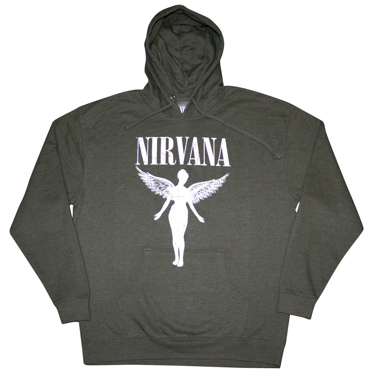 Nirvana Unisex Pullover Hoodie: Angelic Mono (Khaki Green)