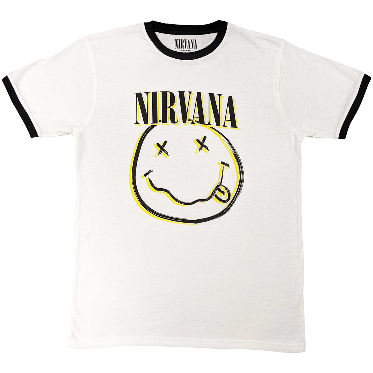 Nirvana Unisex Ringer T-Shirt: Double Happy Face (White)
