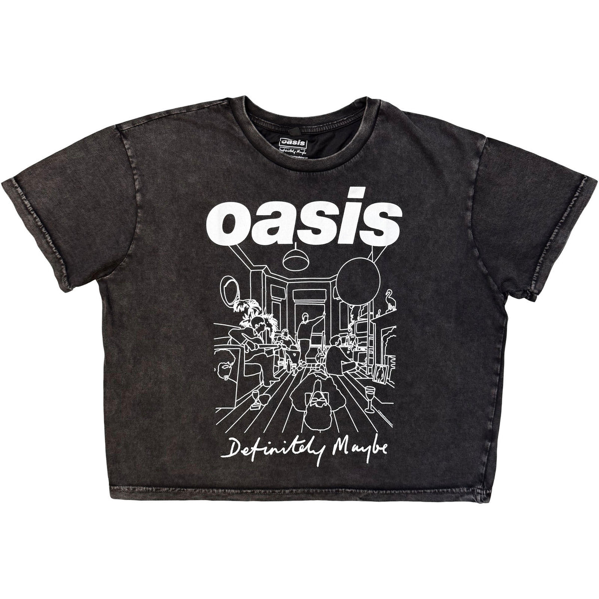 Oasis Ladies Stone Wash Crop Top: DM Line Drawing (Charcoal Grey)
