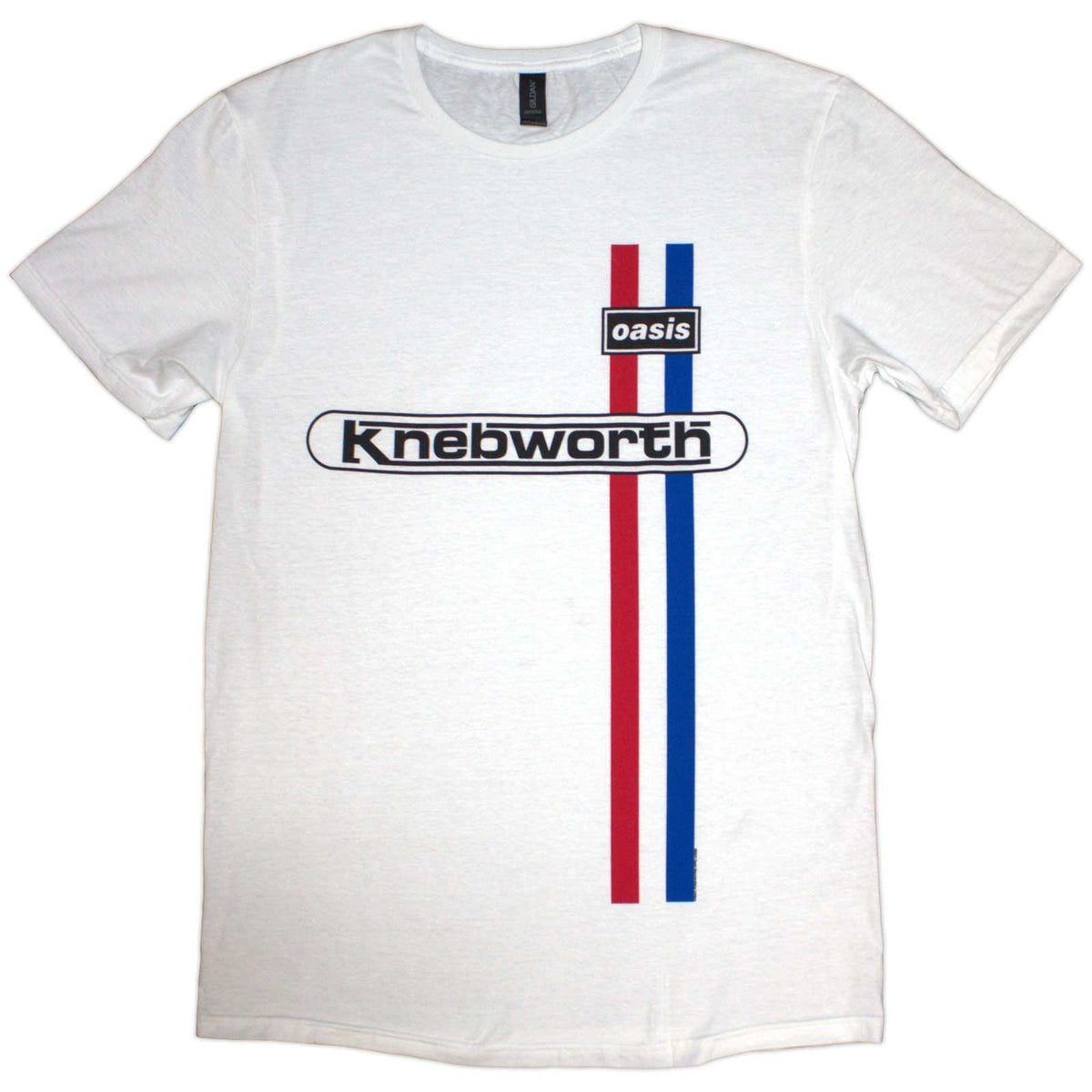 Oasis Unisex T-Shirt: Knebworth Vertical Stripe (White)