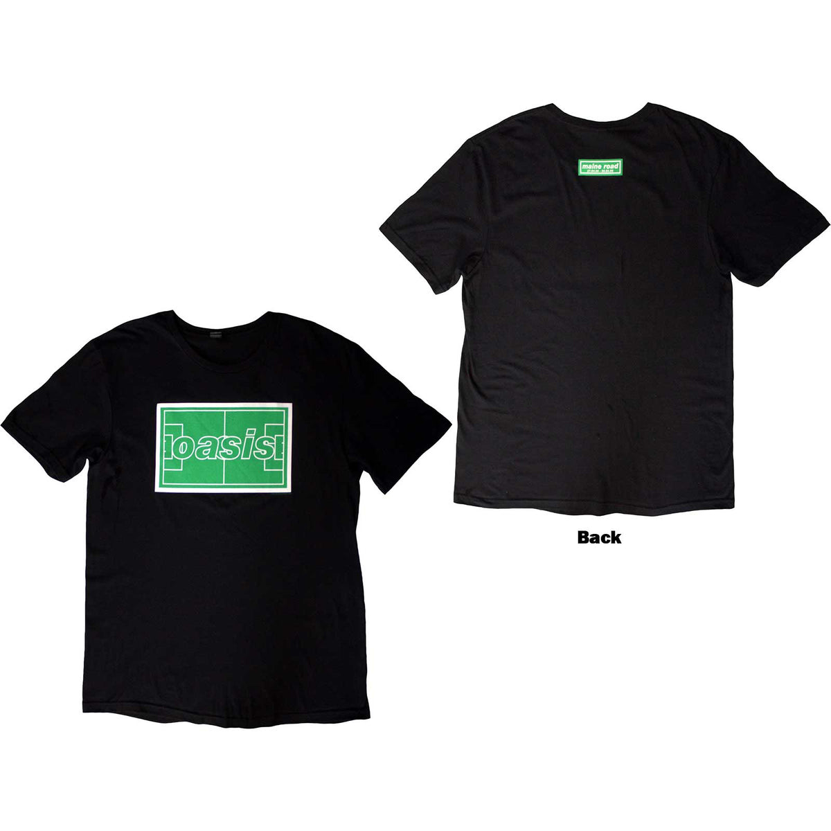 Oasis Unisex T-Shirt: Maine Road Football Pitch (Black) (Back Print)