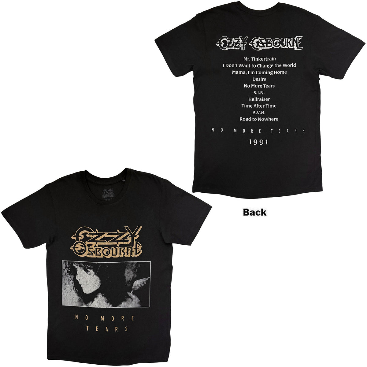Ozzy Osbourne Unisex T-Shirt: No More Tears Tribute (Black) (Back Print)