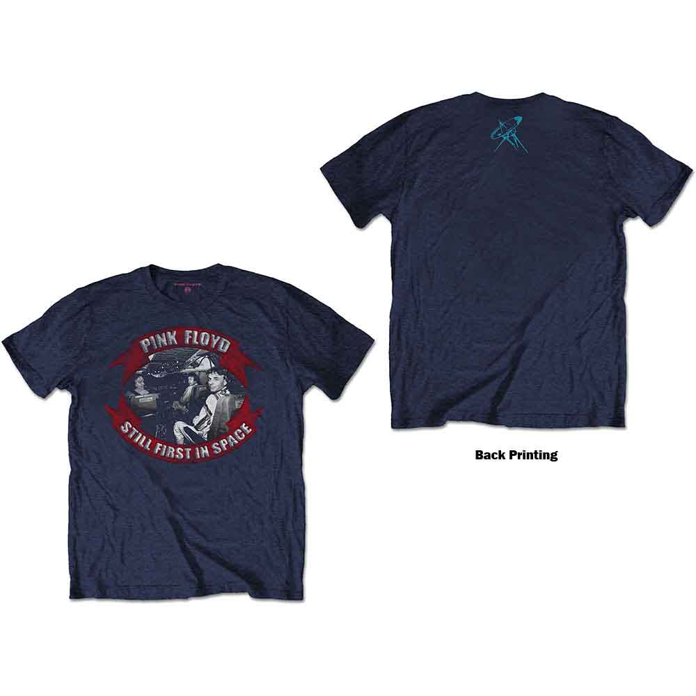 Pink Floyd Unisex T-Shirt: First In Space Vignette (Navy Blue) (Back Print)