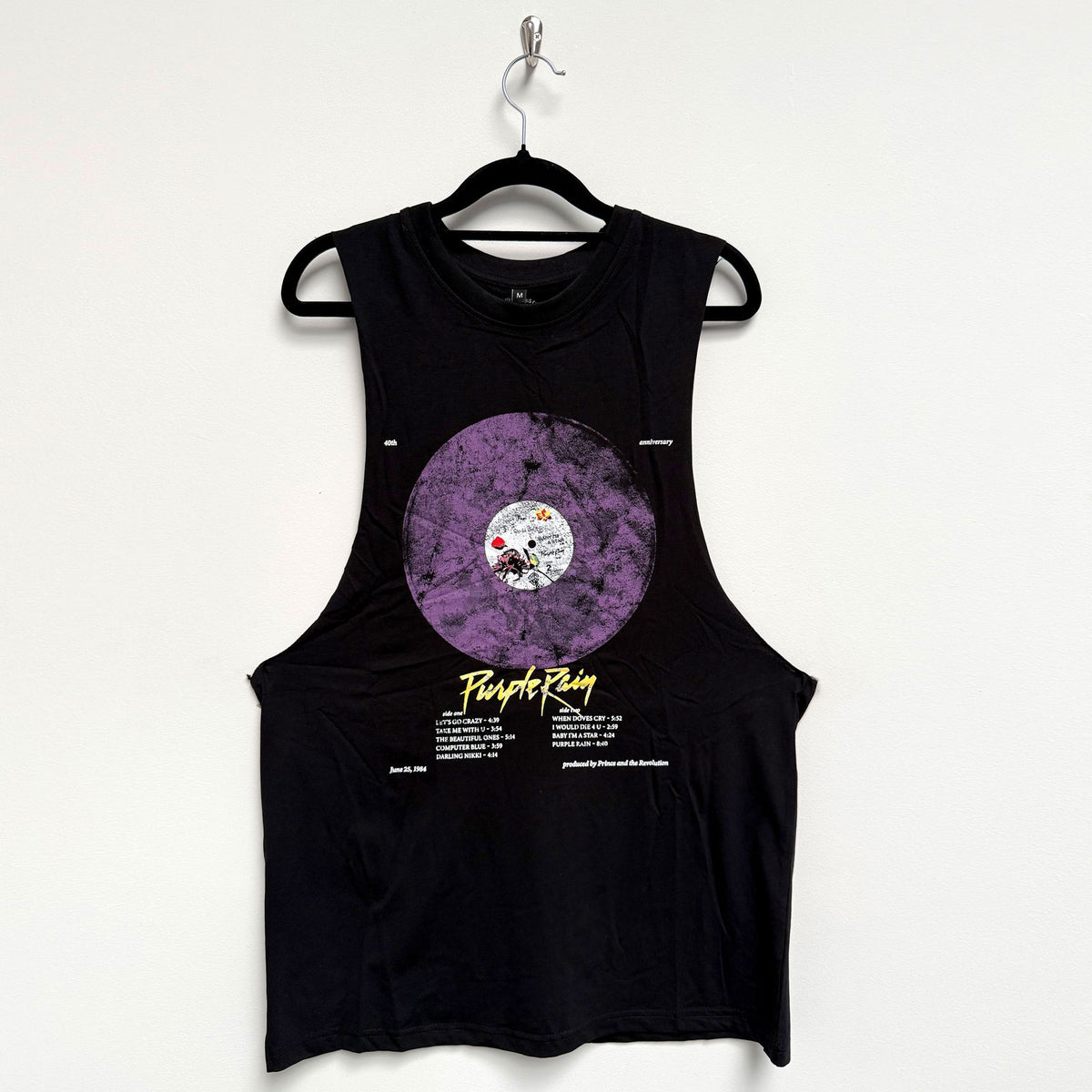 Prince Unisex Vest T-Shirt: Purple Rain Disc (Black)