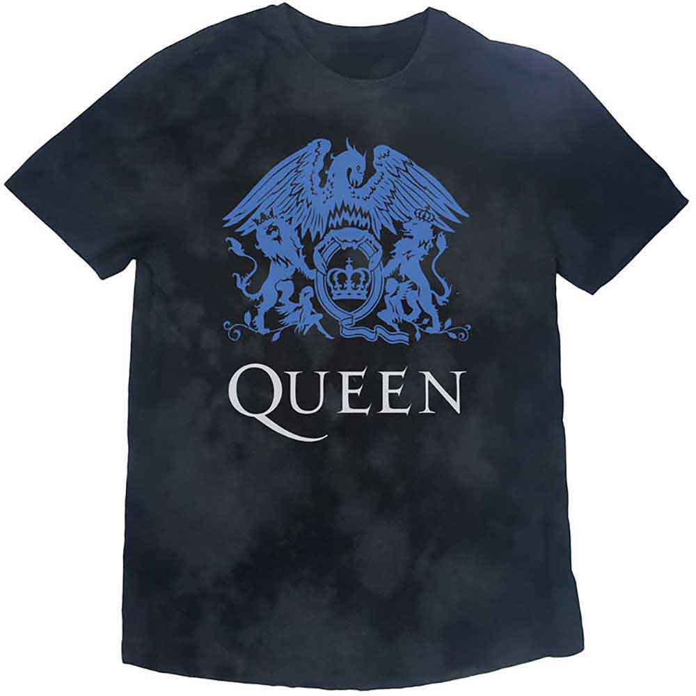 Queen Kids T-Shirt: Blue Crest (Black) (Wash Collection)