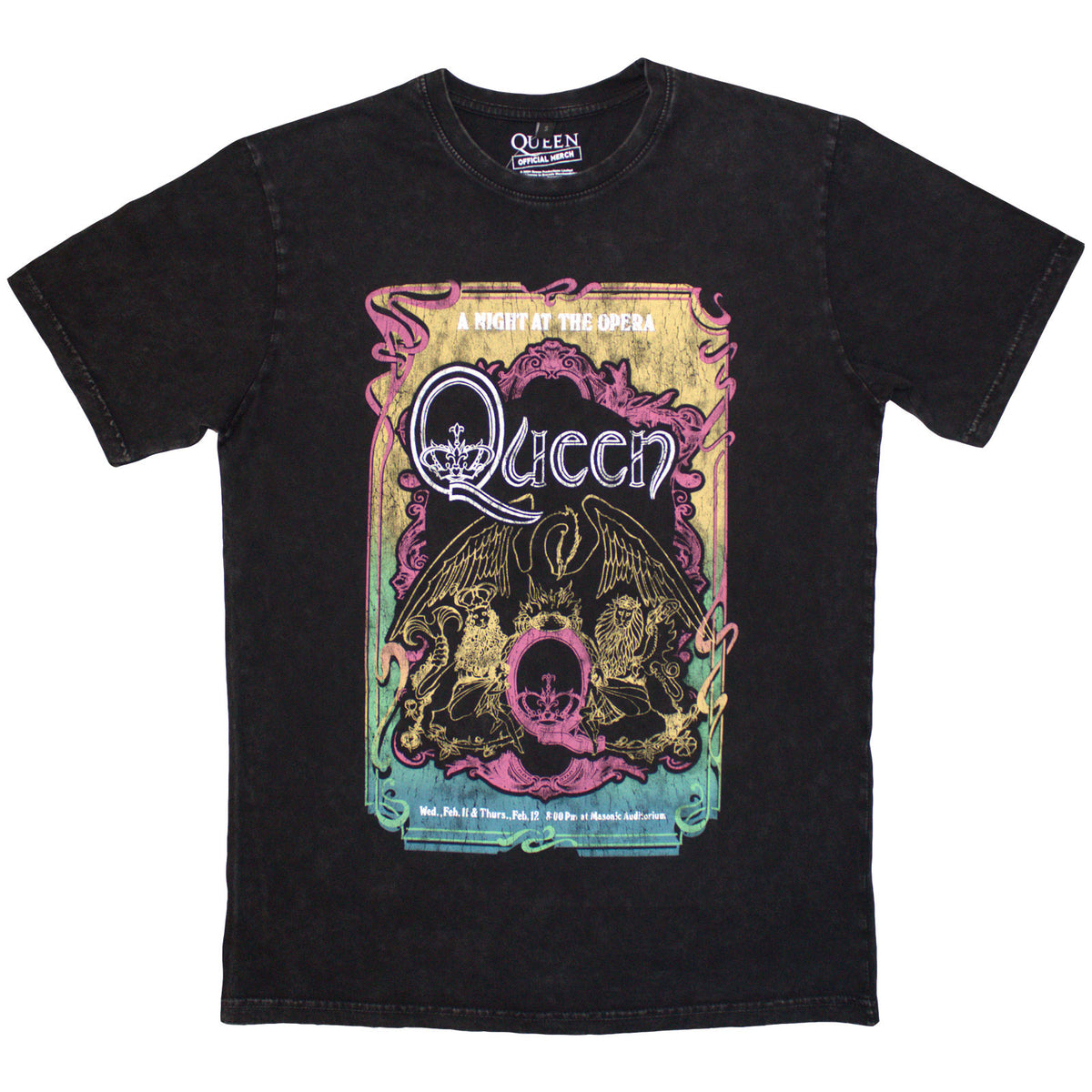 Queen Unisex Stone Wash T-Shirt: A Night At The Opera Tour '76 (Black)
