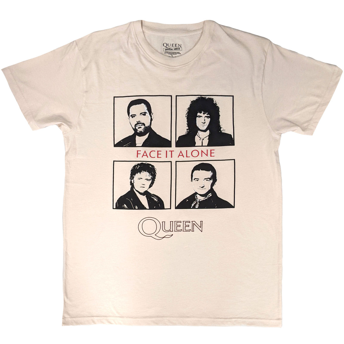 Queen Unisex T-Shirt: Face It Alone Squares (Natural)