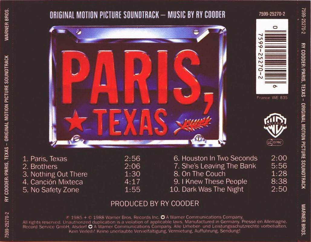 Ry Cooder – Paris, Texas — back cover