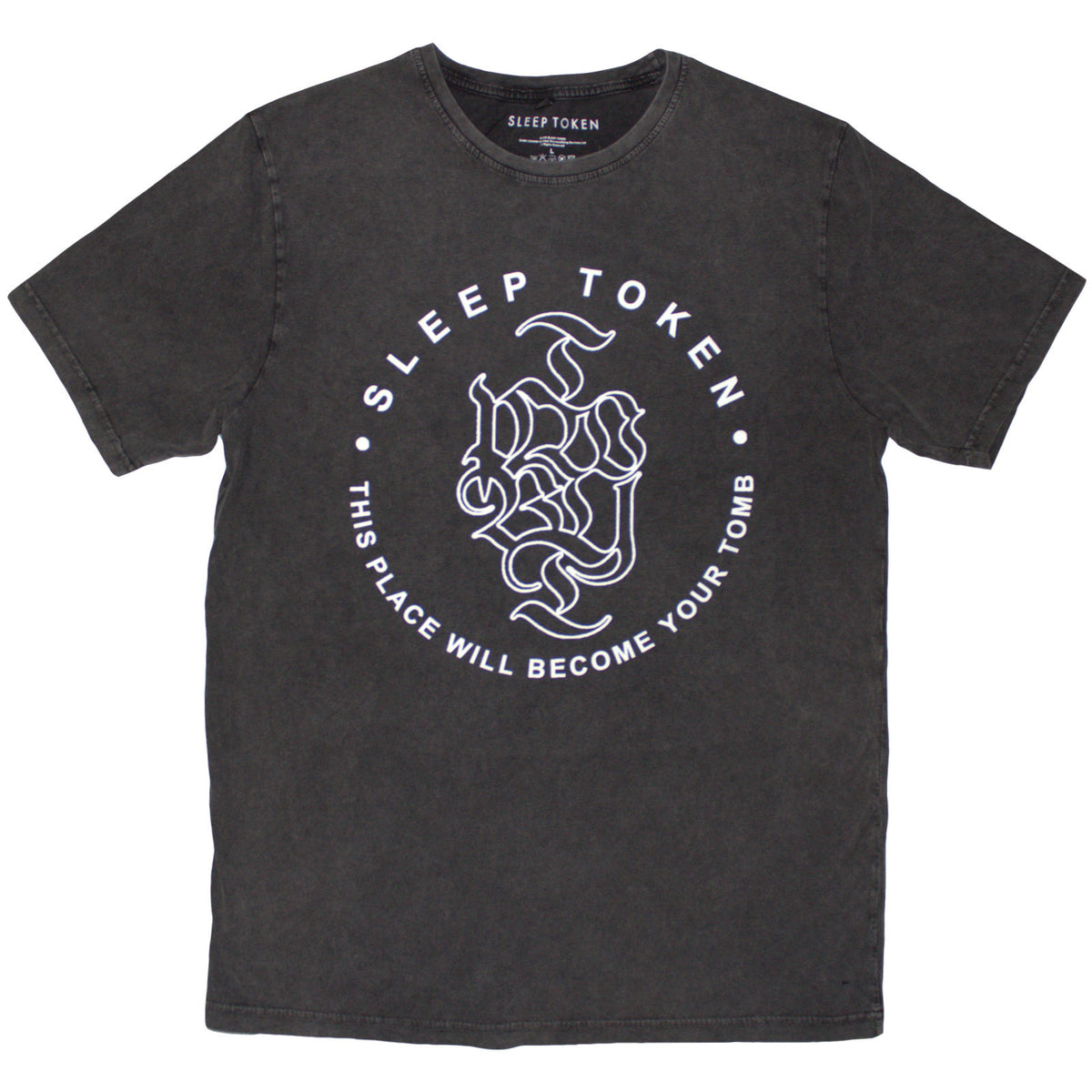 Sleep Token Unisex Stone Wash T-Shirt: Tomb Text Ring (Charcoal Grey)