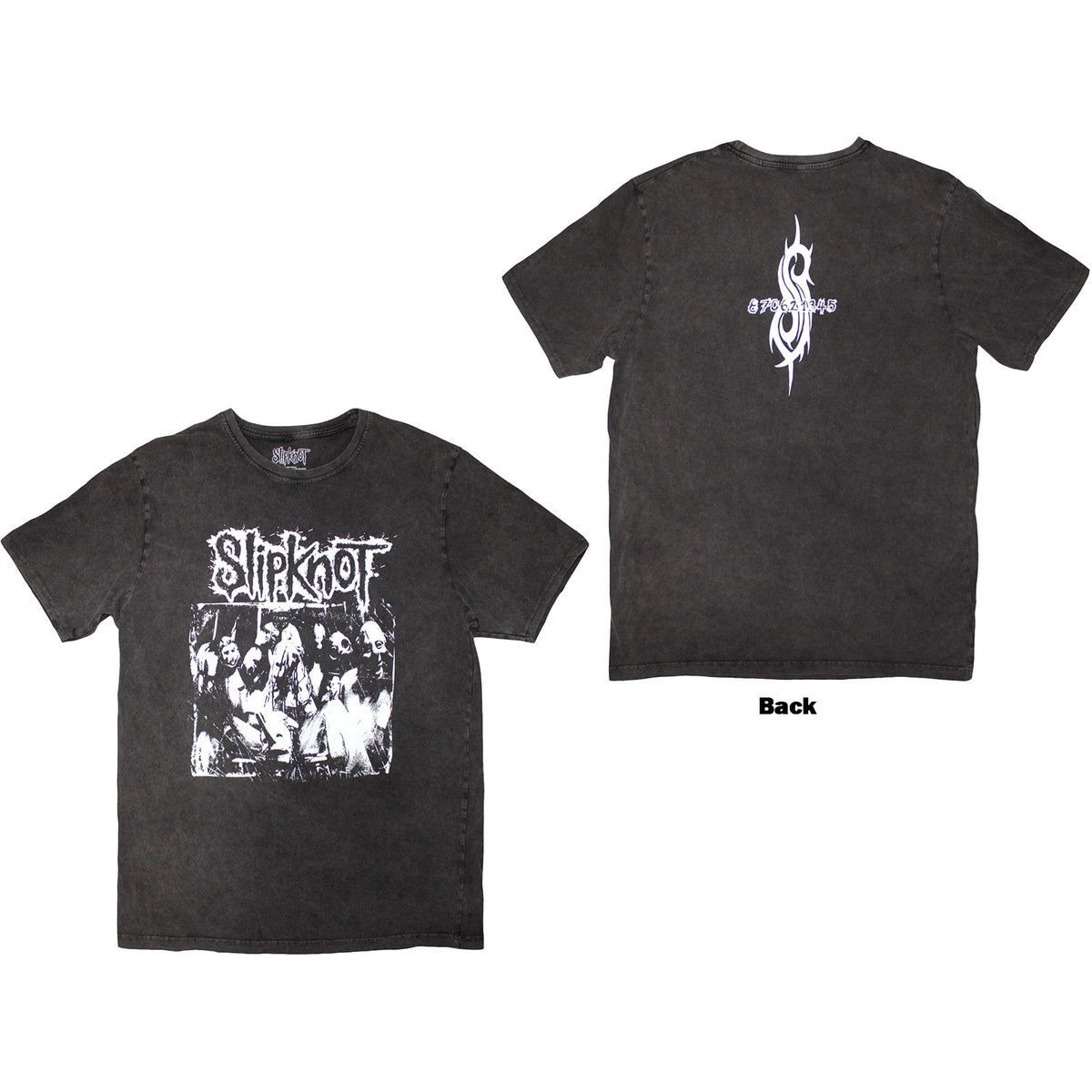 Slipknot Unisex Stone Wash T-Shirt: Album Splatter (Charcoal Grey) (Back Print)