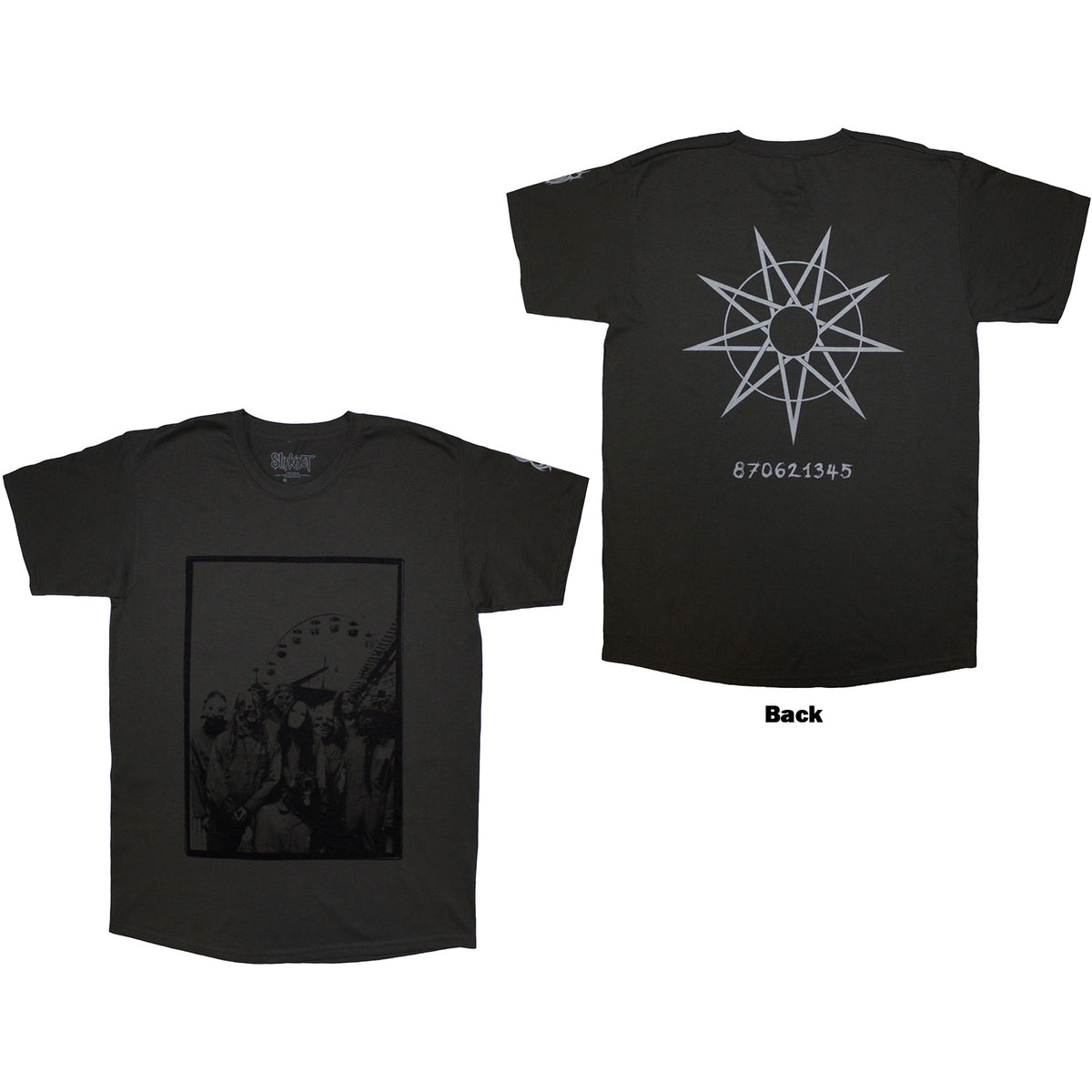 Slipknot Unisex T-Shirt: Amusement Park (Charcoal Grey) (Back Print & Sleeve Print)