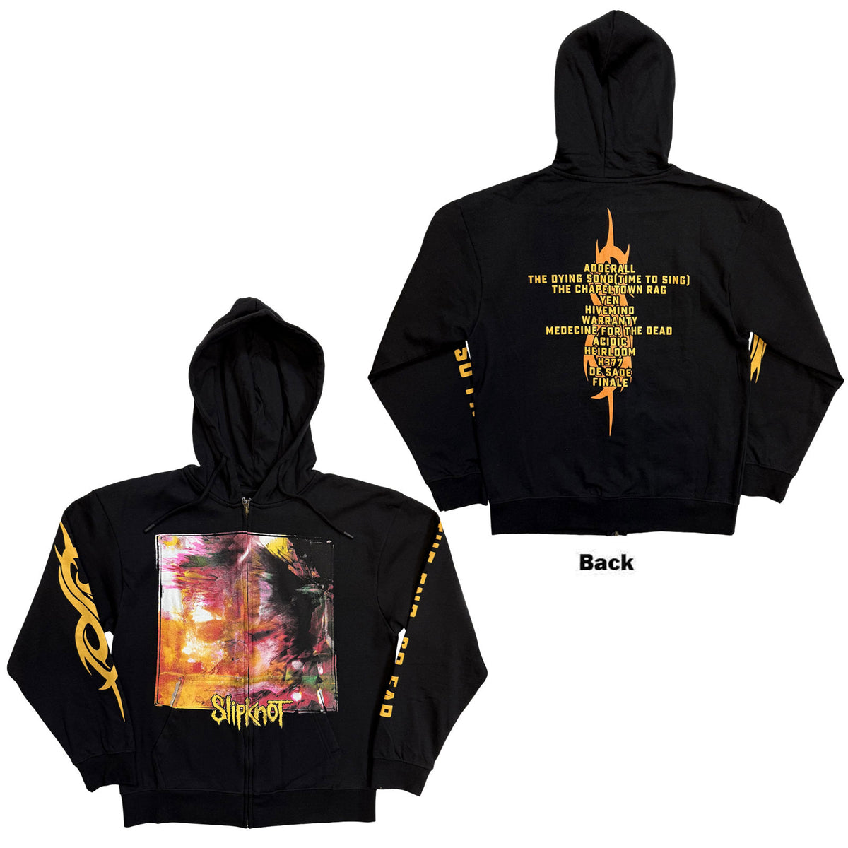 Slipknot Unisex Zipped Hoodie: The End, So Far Tracklist (Black) (Back Print)