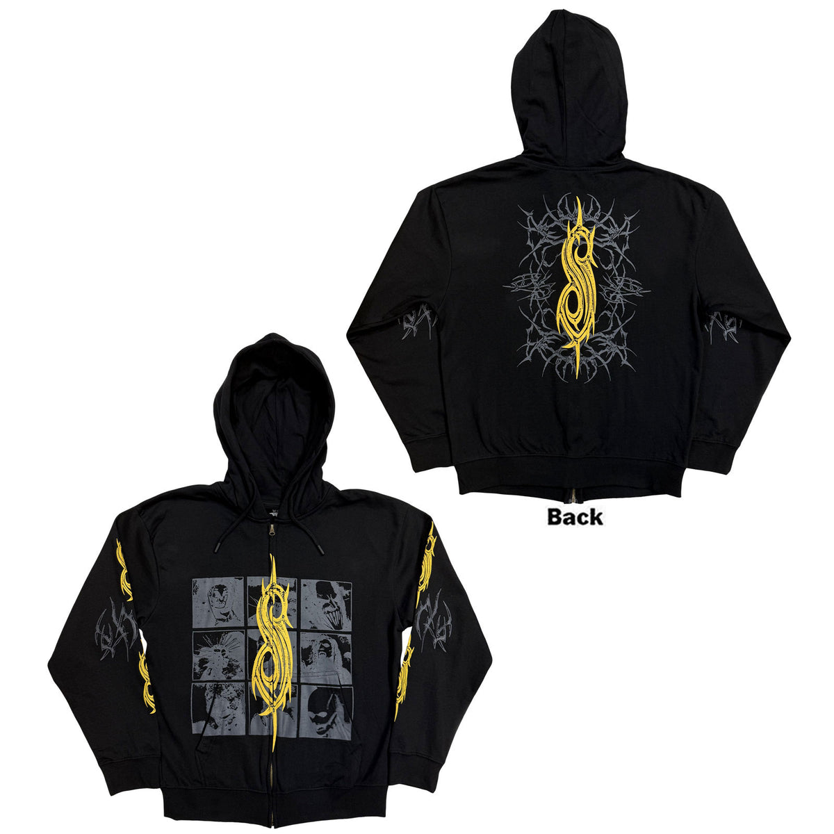 Slipknot Unisex Zipped Hoodie: The End, So Far Tribal-S Band (Black) (Back Print)