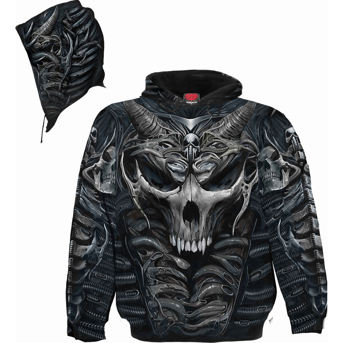 Spiral Unisex Pullover Hoodie: Skull Armour (Black) (All Over Print)