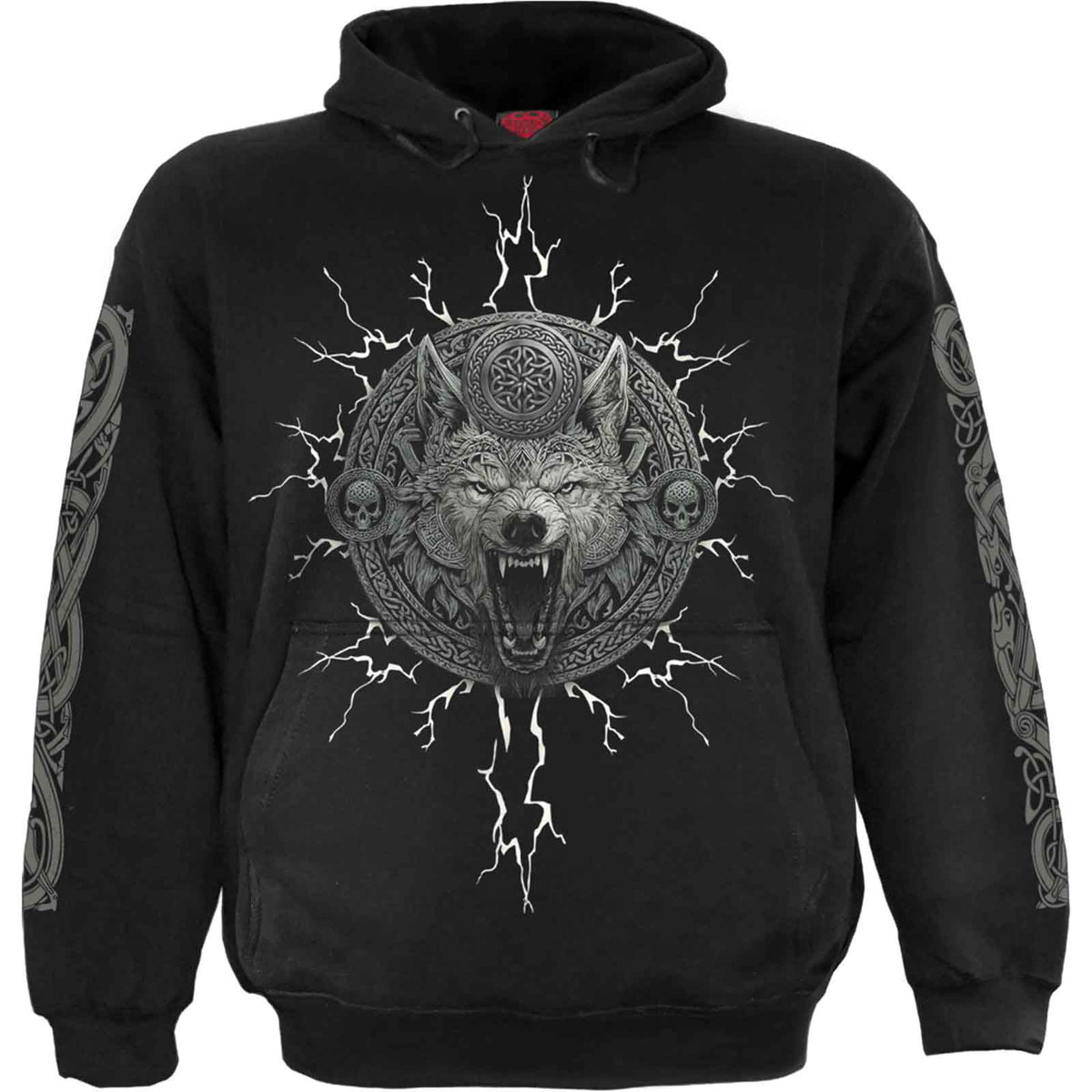 Spiral Unisex Pullover Hoodie: Valhalla (Black) (Back & Sleeve Print)