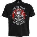 Spiral Unisex T-Shirt: Coffee And Mayhem (Black)