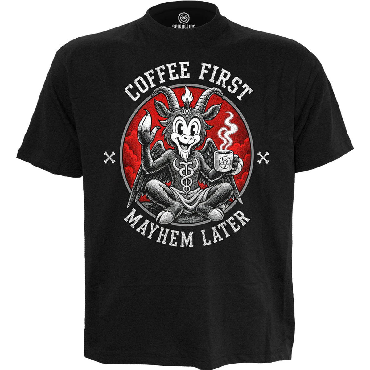 Spiral Unisex T-Shirt: Coffee And Mayhem (Black)