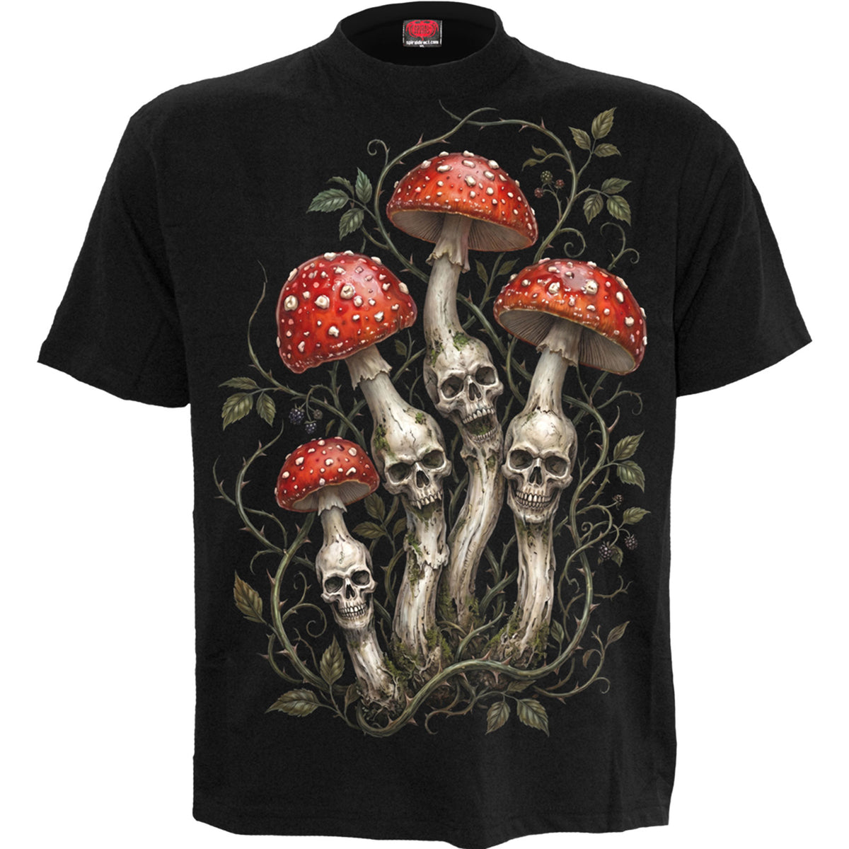 Spiral Unisex T-Shirt: Shrooms (Black) (Back Print)