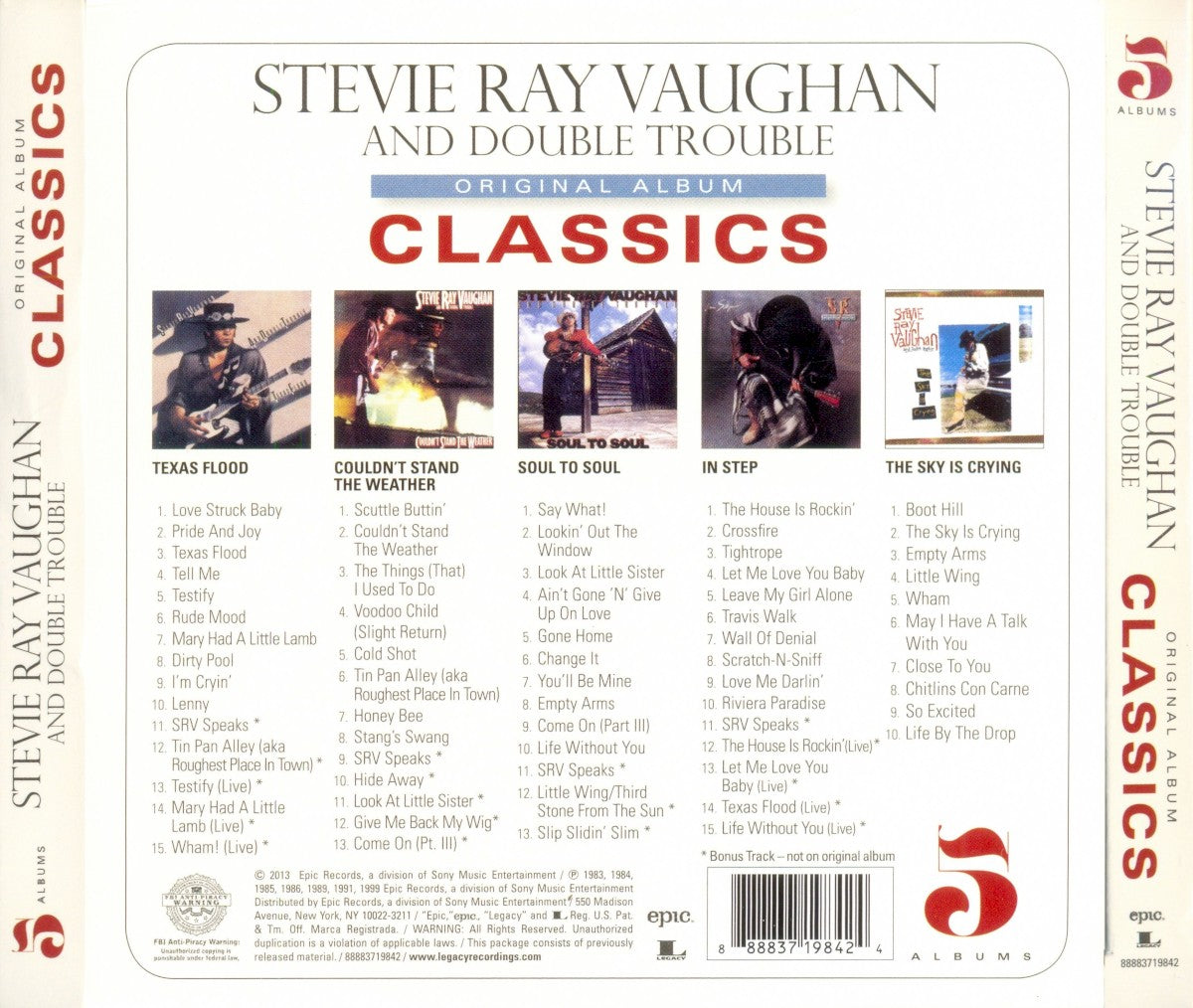 Stevie Ray Vaughan and Double Trouble – Original Album Classics — back cover
