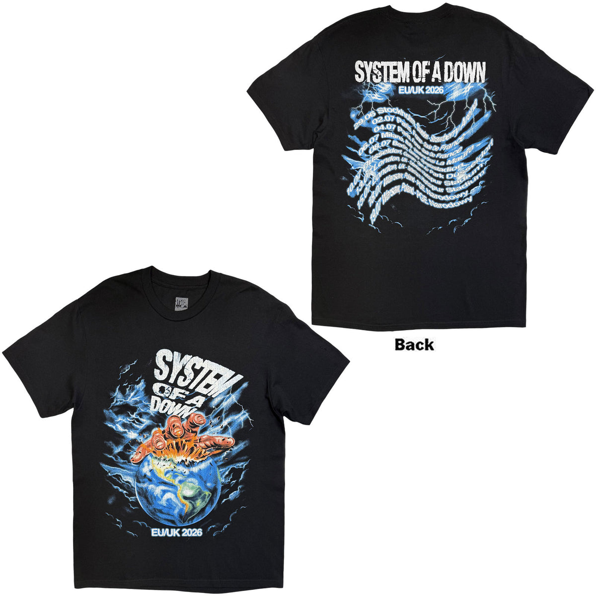 System Of A Down Unisex T-Shirt: Hand/Globe Tour '26 (Black) (Back Print & Ex-Tour)