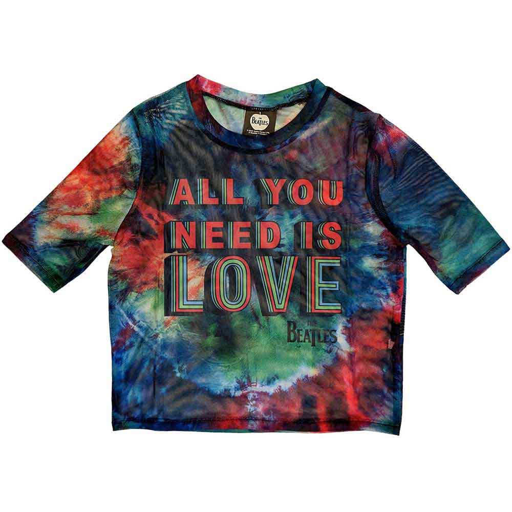 The Beatles Ladies Mesh Crop Top: All You Need Is Love (Blue)