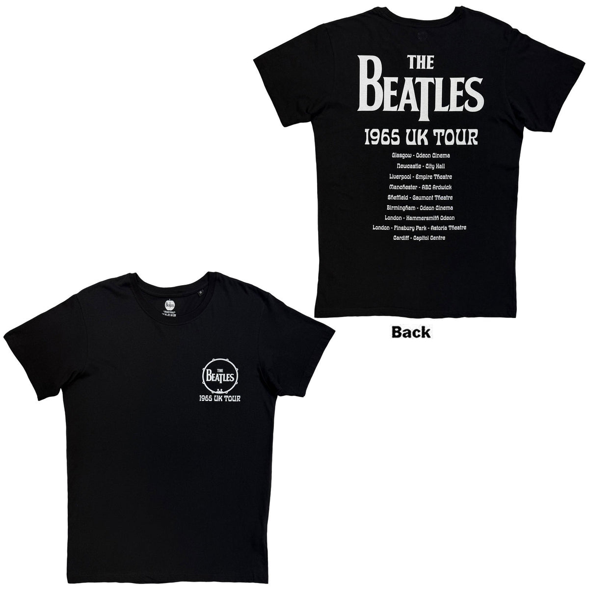 The Beatles Unisex Premium Carbon T-Shirt: 1965 UK Tour (Black) (Back Print)