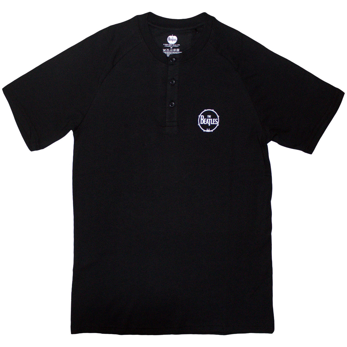 The Beatles Unisex Raglan T-Shirt: Mini Drum Logo (Black) (3 Button Collar)
