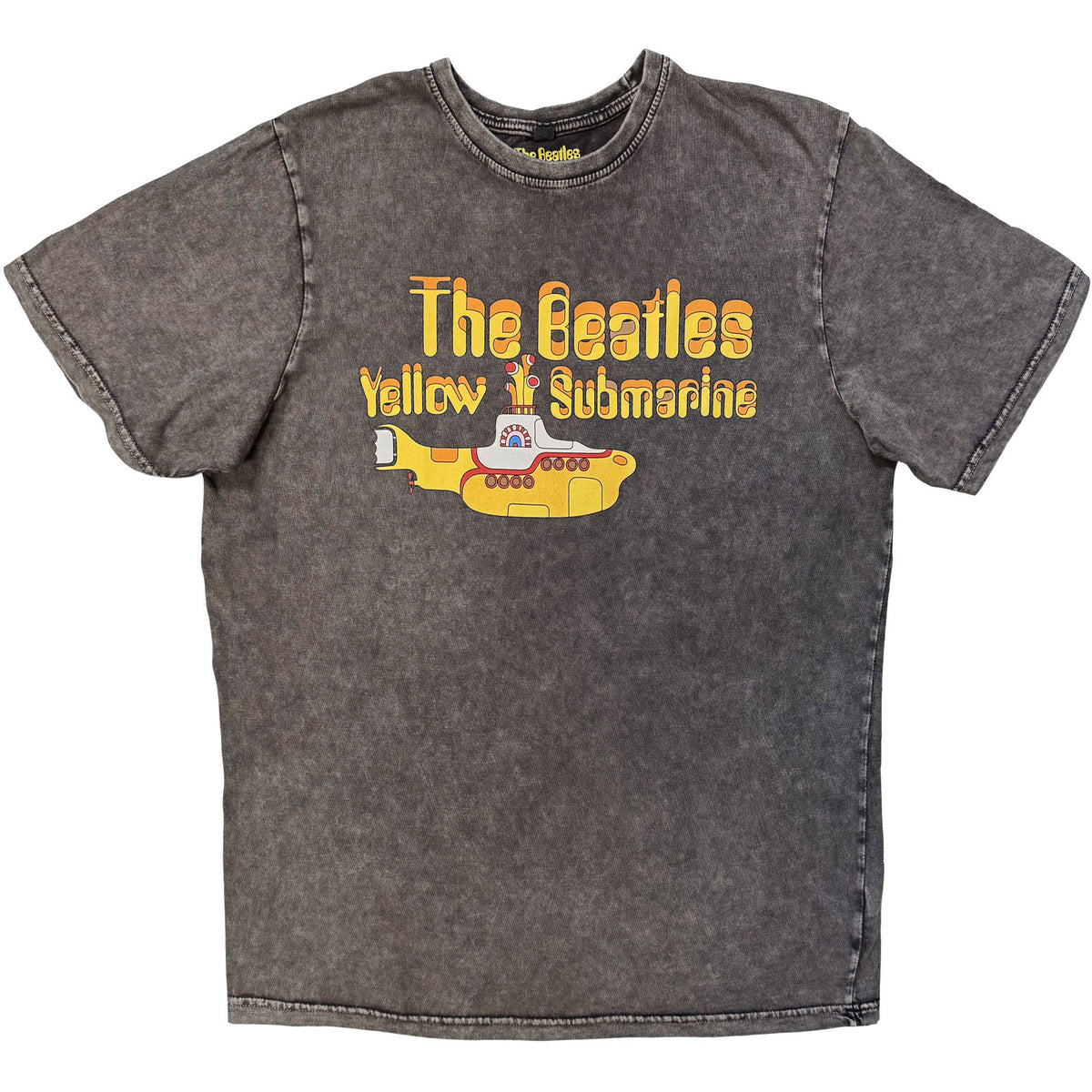 The Beatles Unisex Stone Wash T-Shirt: Logo & Sub (Charcoal Grey)