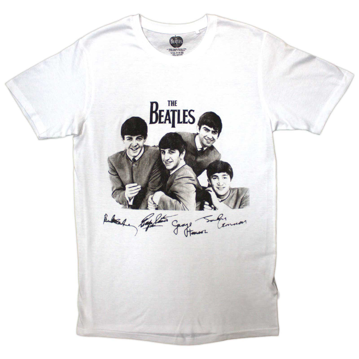 The Beatles Unisex T-Shirt: Mop Tops & Signatures (White)