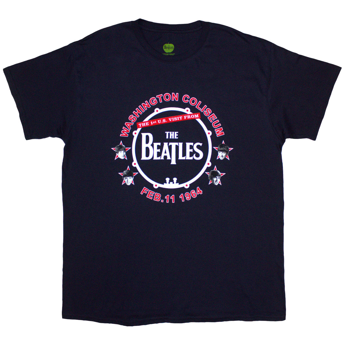 The Beatles Unisex T-Shirt: Washington '64 Drum (Navy Blue)