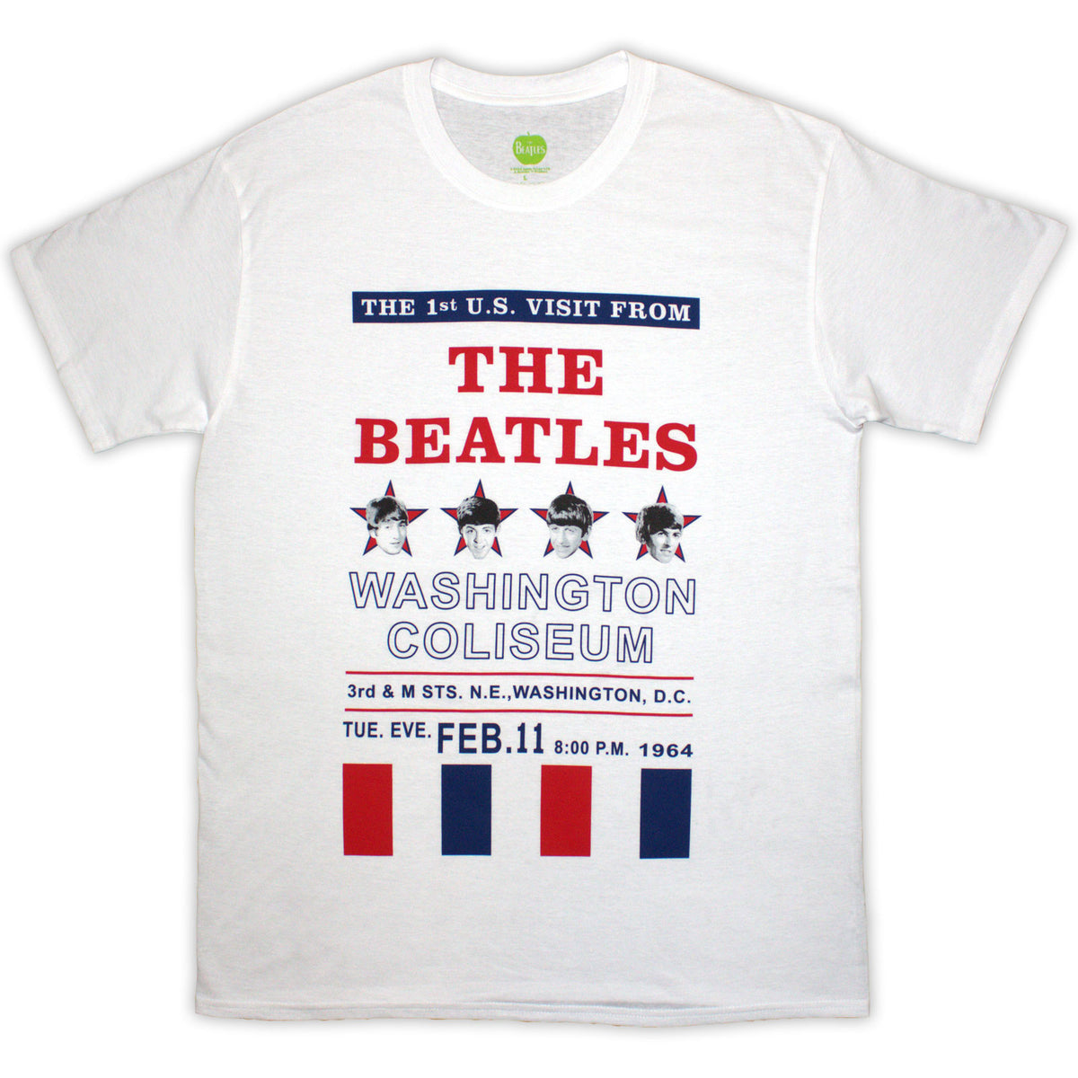The Beatles Unisex T-Shirt: Washington '64 Stars & Stripes (White)