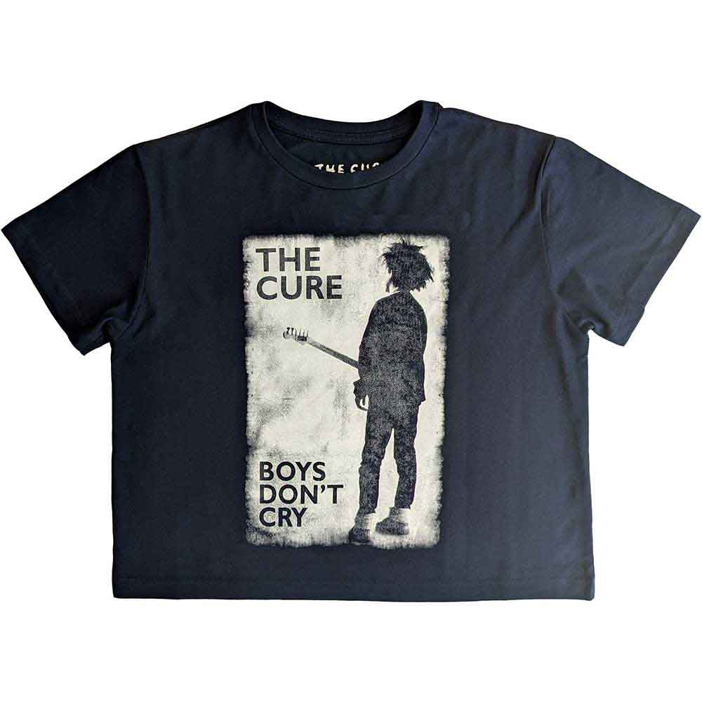 The Cure Ladies Crop Top: Boys Don't Cry B&W (Navy Blue)