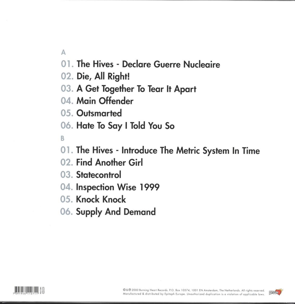 The Hives – Veni Vidi Vicious — back cover