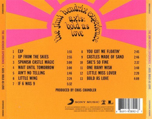 The Jimi Hendrix Experience – Axis: Bold as Love — back cover