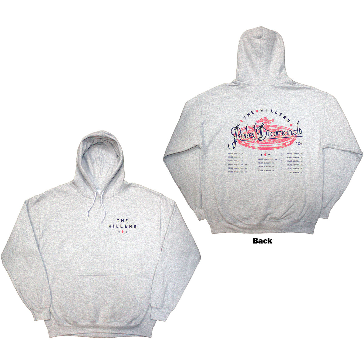 The Killers Unisex Pullover Hoodie: Tour '24 Roulette Wheel (Grey) (Back Print & Ex-Tour)