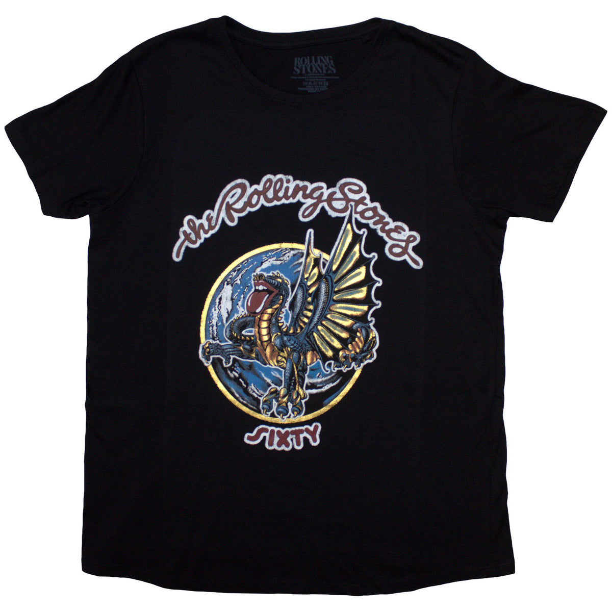 The Rolling Stones Ladies T-Shirt: Sixty Dragon Globe Foiled Print (Black) (Embellished)