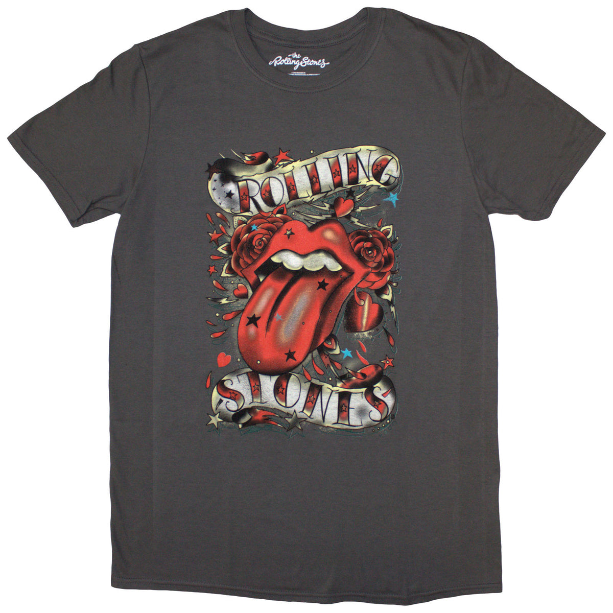 The Rolling Stones Ladies T-Shirt: Tongue & Stars (Charcoal Grey)